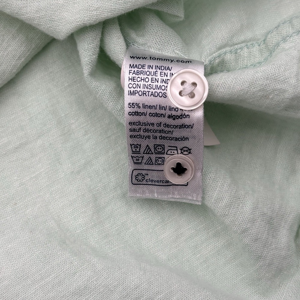 Tommy Hilfiger Shirt Mens XL Green Linen Cotton Button Down Short Sleeve Pocket - Picture 11 of 13